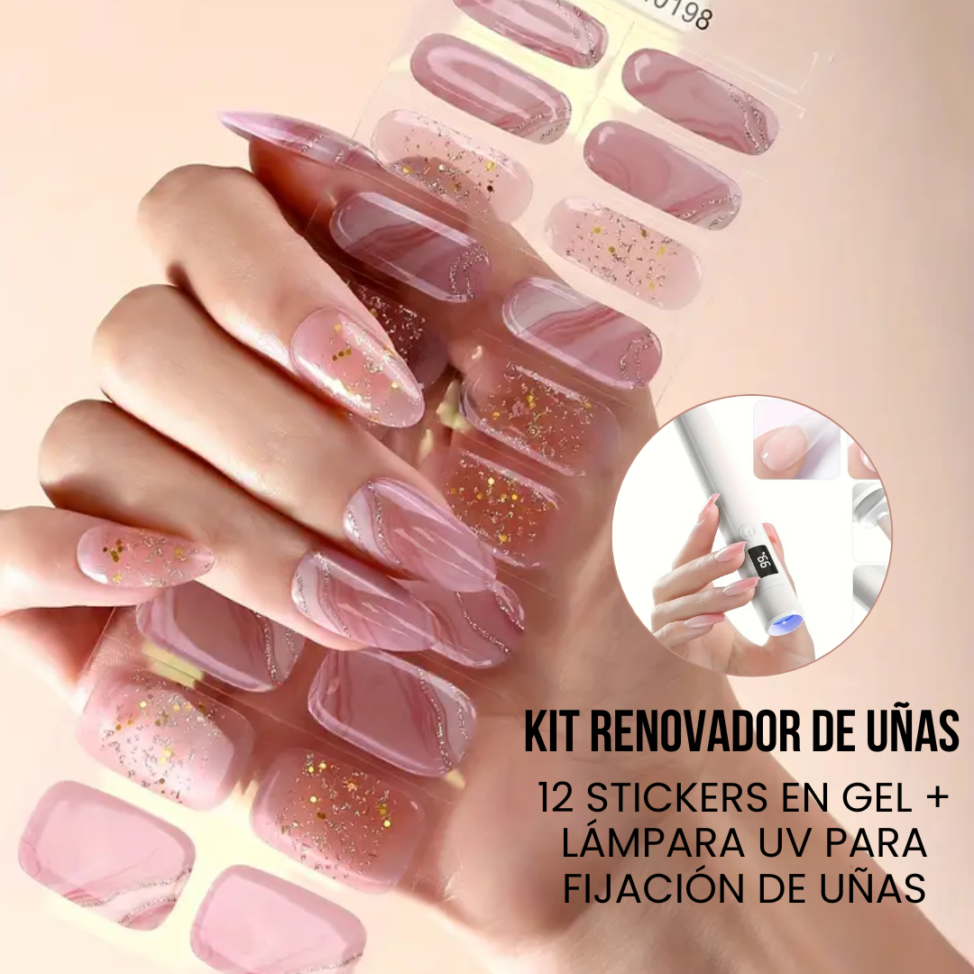 Kit Renovador de Uñas - Recupera tus Uñas al Instante (12 Stickers de Gel + Lámpara Endurecedora de uñas UV)
