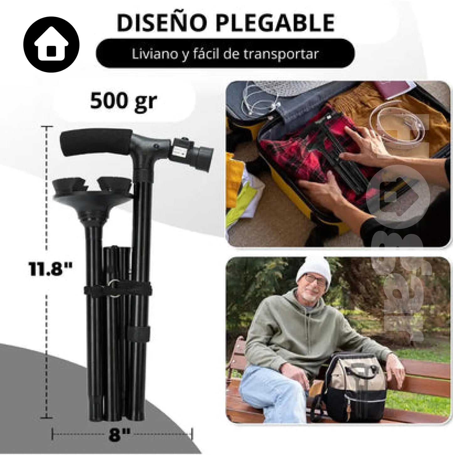 BASTÓN ORTOPÉDICO PLEGABLE CON LINTERNA + ENVÍO GRATIS