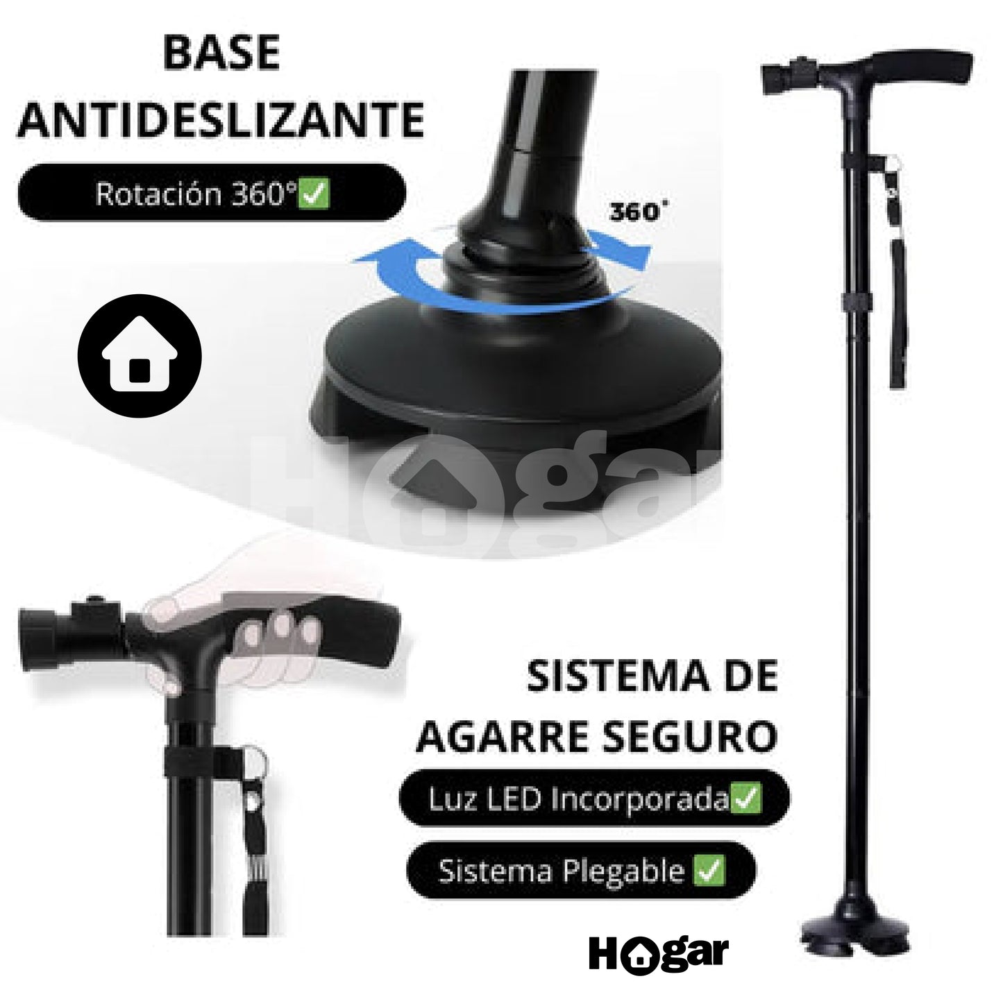 BASTÓN ORTOPÉDICO PLEGABLE CON LINTERNA + ENVÍO GRATIS