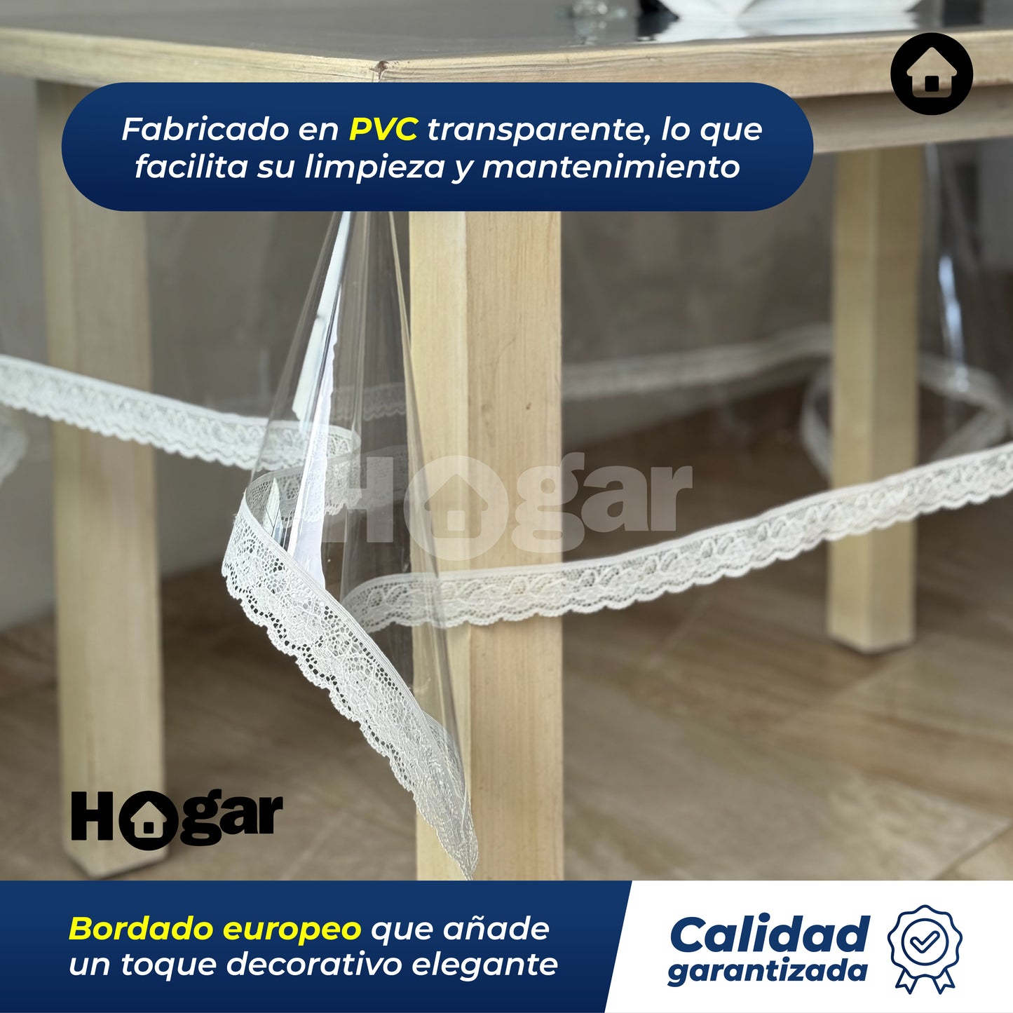 ¡Tu mesa siempre como nueva! Evita rayones, manchas y daños al instante - Mantel con Bordado Europeo de PVC Transparente para protección de comedor
