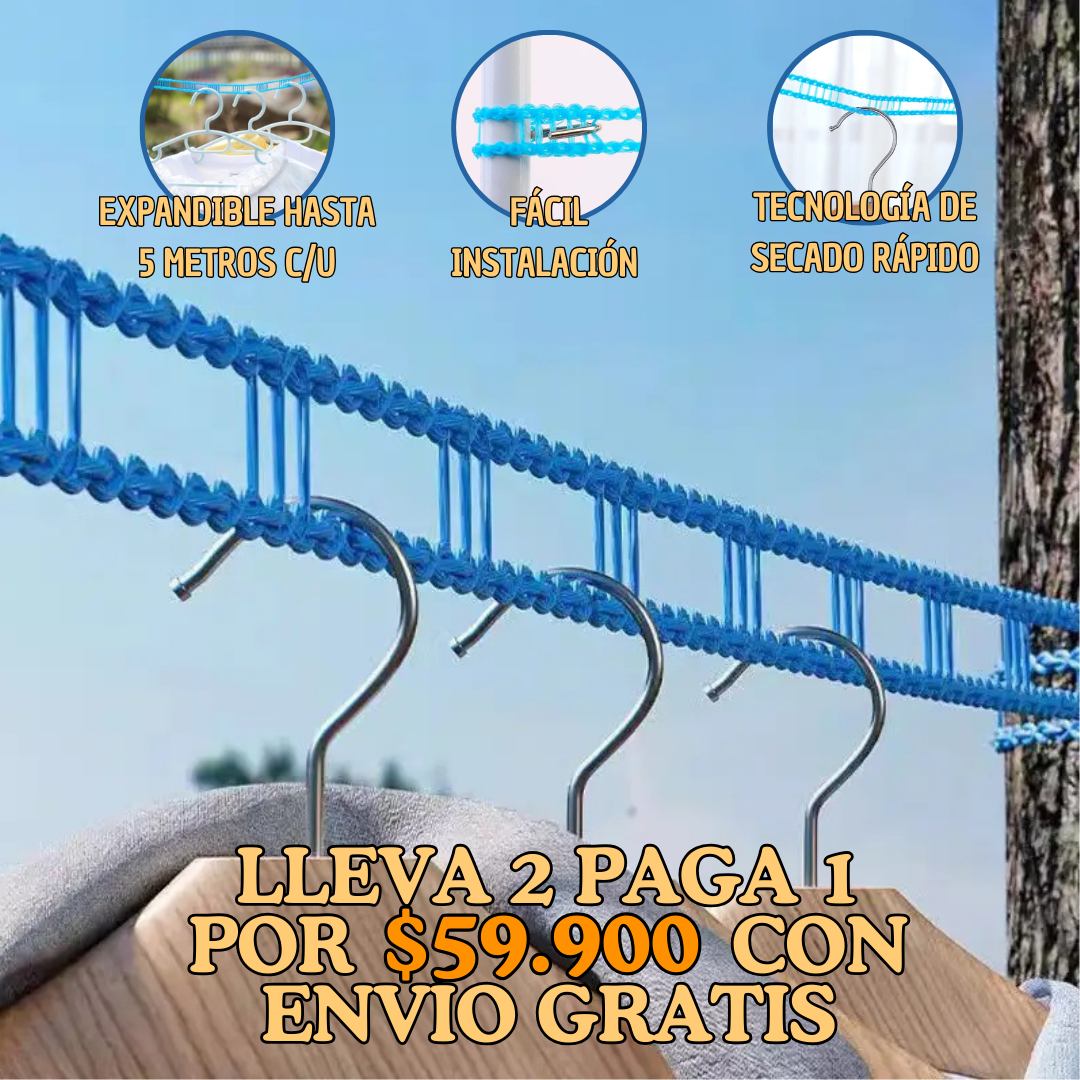 (Oferta 2x1 + Envío Gratis) El Tendedero Expandible 5 metros que transformará tu Hogar 🌟