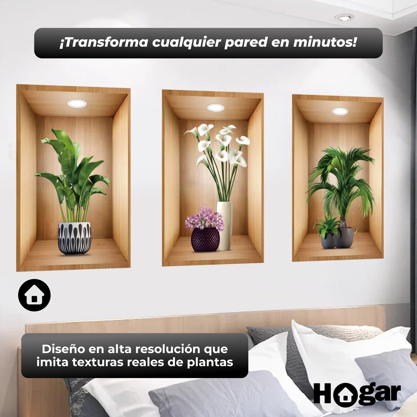 Kit x3 Unidades de Calcomanías Decorativas de Plantas 3D - Renueva tu espacio en minutos