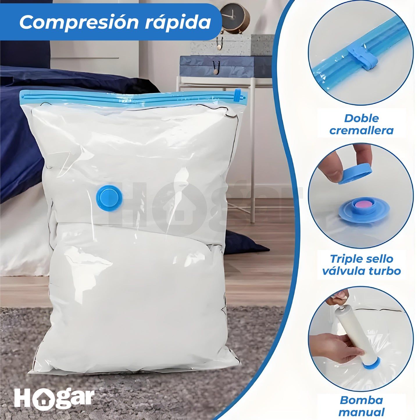 ¡KIT AHORRADOR DE ESPACIO! 5 BOLSAS AL VACÍO REUTILIZABLES + BOMBA DE AIRE