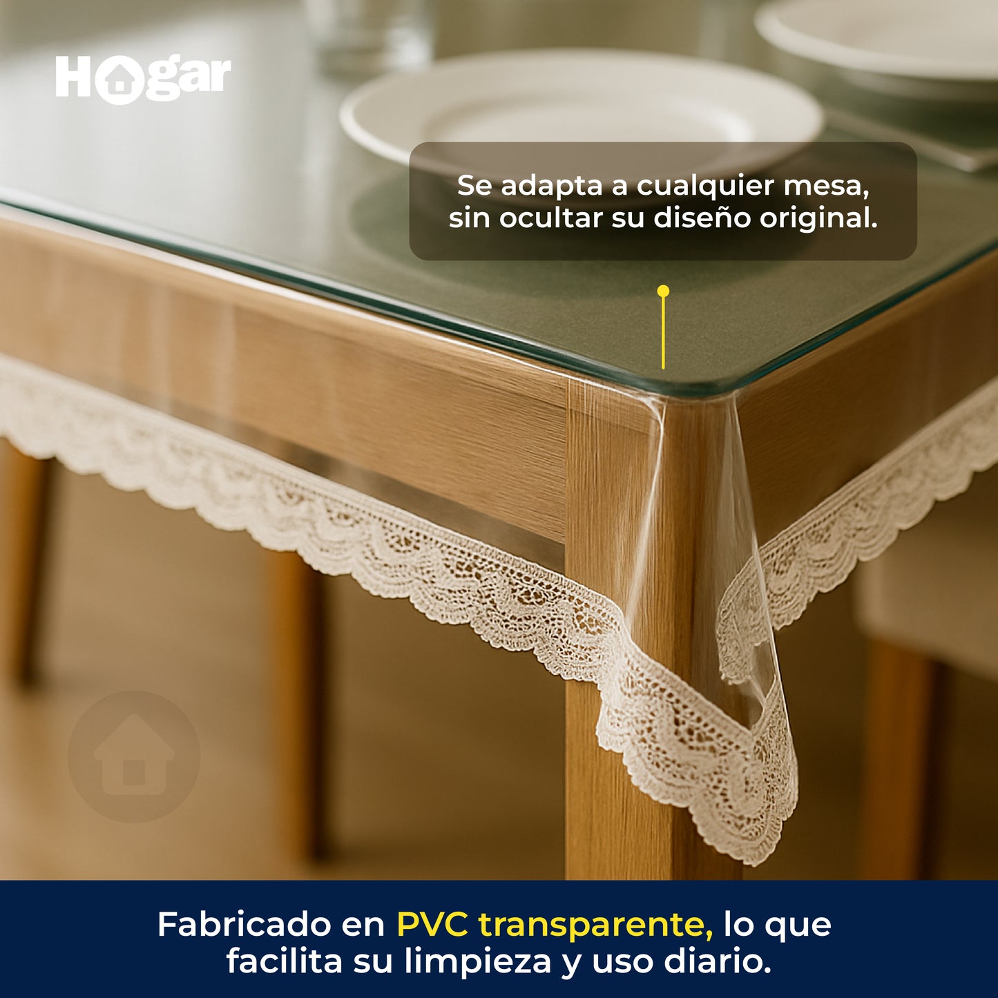 ¡Tu mesa siempre como nueva! Evita rayones, manchas y daños al instante - Mantel con Bordado Europeo de PVC Transparente para protección de comedor