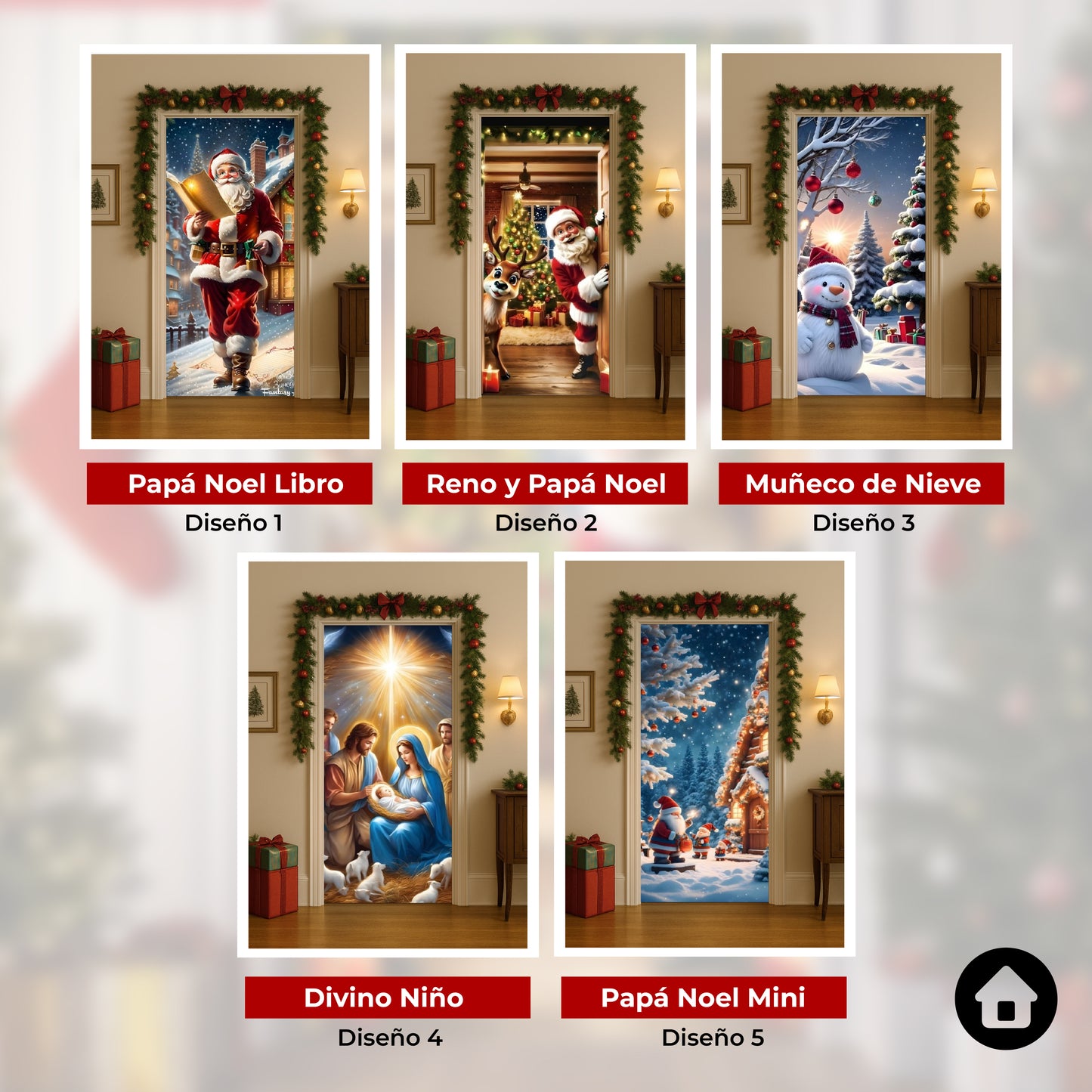 ¡La magia de la Navidad empieza en tu puerta! Decora al instante con nuestras Fundas Navideñas fáciles de poner y reutilizar.