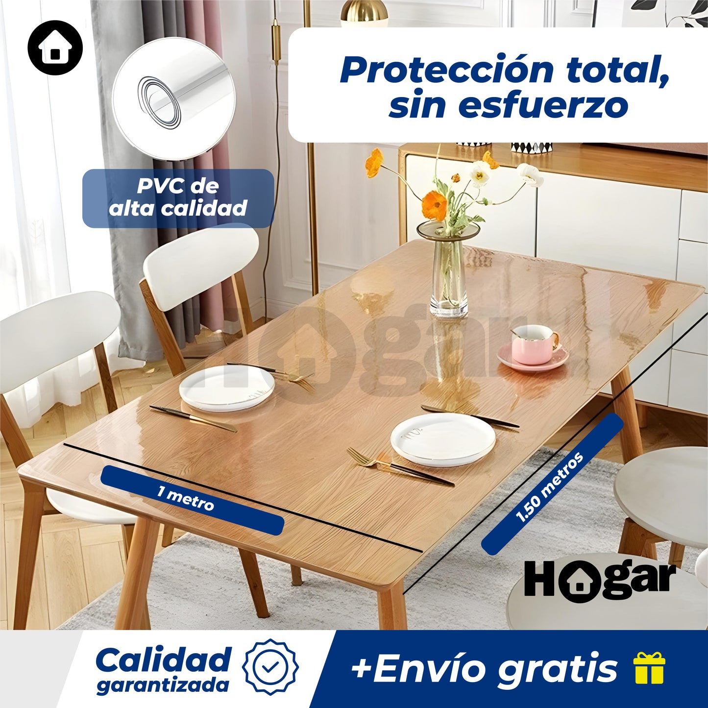 ¡Tu mesa siempre como nueva! Evita rayones, manchas y daños al instante - Película de PVC Transparente Para Protección de Comedor