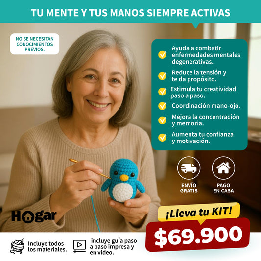 Pingüi™ – Kit de Gimnasia Mental Crochet - MANTÉN TU MENTE Y TU CUERPO SIEMPRE ACTIVOS (incluye paso a paso)
