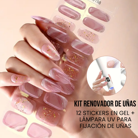 Kit Renovador de Uñas - Recupera tus Uñas al Instante (12 Stickers de Gel + Lámpara Endurecedora de uñas UV)