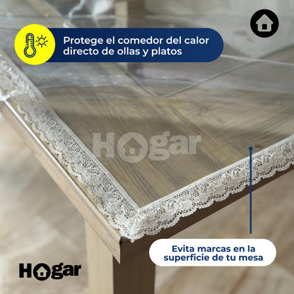 ¡Tu mesa siempre como nueva! Evita rayones, manchas y daños al instante - Mantel con Bordado Europeo de PVC Transparente para protección de comedor