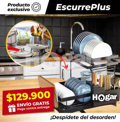 Escurridor Premium de 2 Niveles con Drenaje Automático ¡Aprovecha cada centímetro y libera el mesón de tu cocina al máximo!