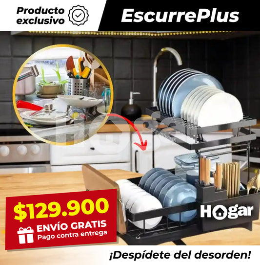 Escurridor Premium de 2 Niveles con Drenaje Automático ¡Aprovecha cada centímetro y libera el mesón de tu cocina al máximo!