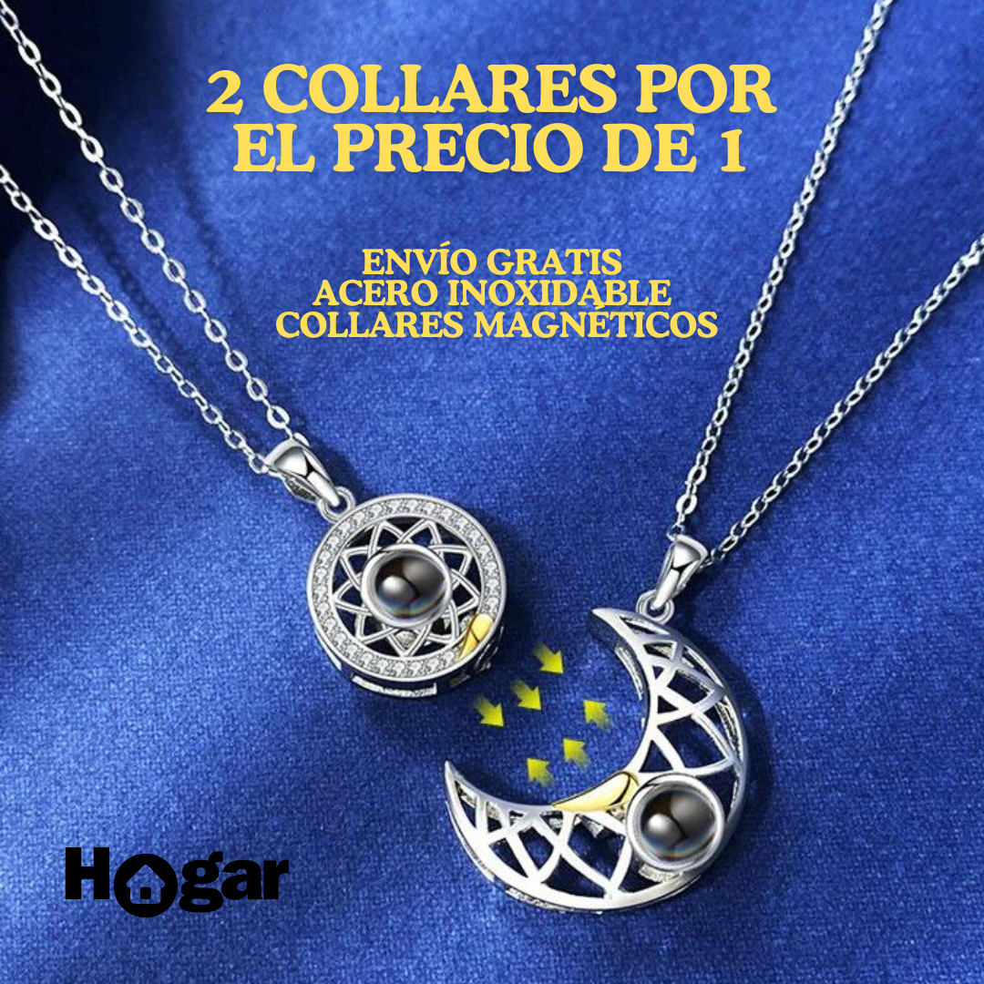 COLLAR SOL Y LUNA TE AMO 100 IDIOMAS (2 POR EL PRECIO DE 1 + CAJA DE REGALO ENVÍO GRATIS)