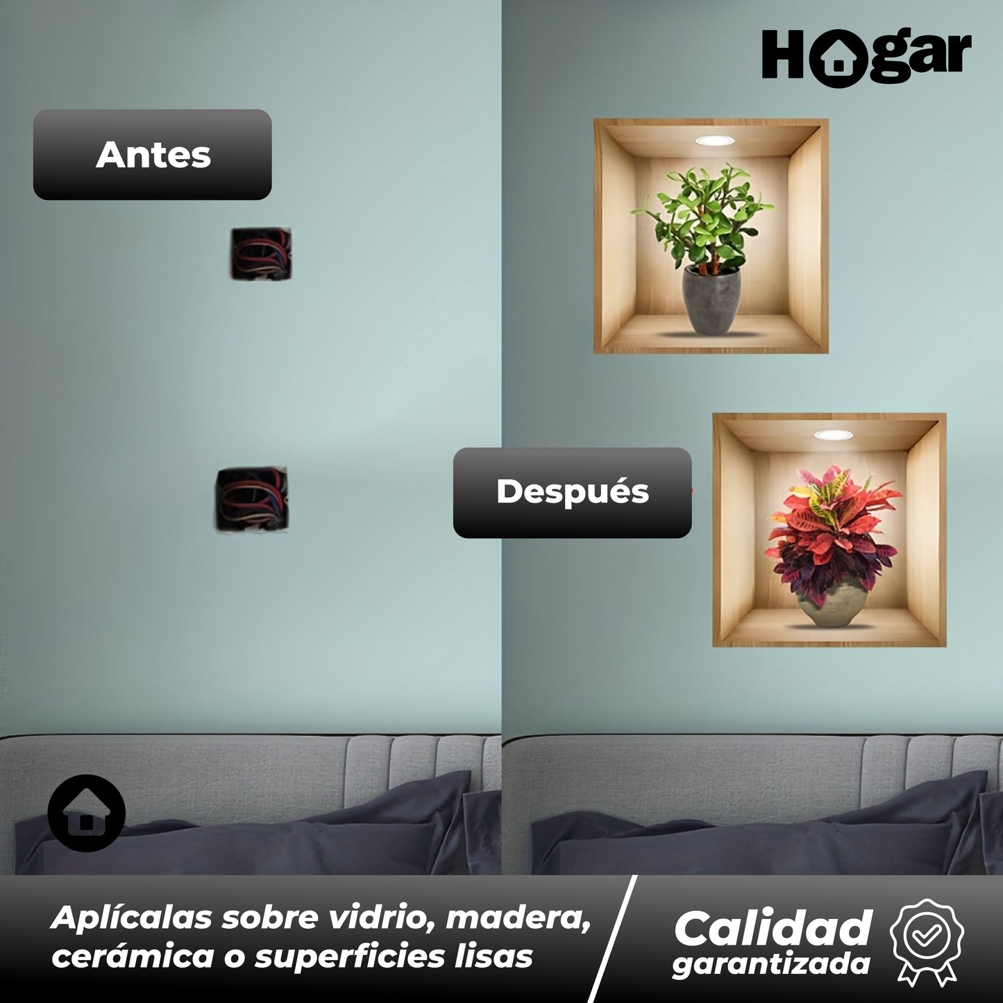 Kit x3 Unidades de Calcomanías Decorativas de Plantas 3D - Renueva tu espacio en minutos