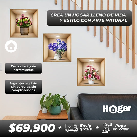 Kit x3 Unidades de Calcomanías Decorativas de Plantas 3D - Renueva tu espacio en minutos