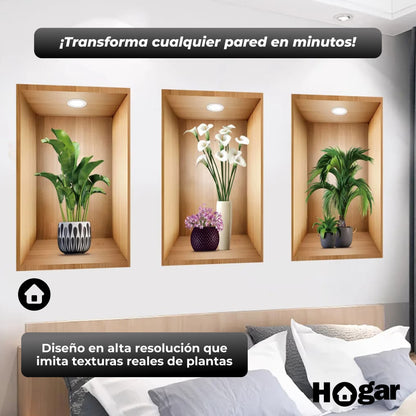 Kit x3 Unidades de Calcomanías Decorativas de Plantas 3D - Renueva tu espacio en minutos
