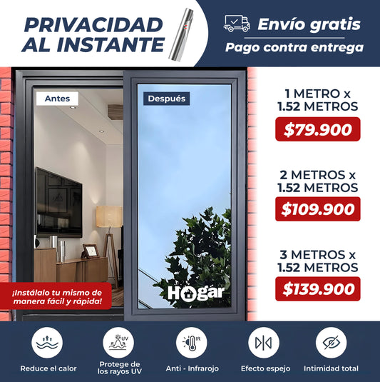 Película Adhesiva de Privacidad con Protección Solar - Sin calor, sin encierro, sin miradas