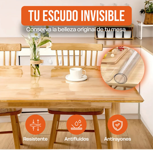 ¡Tu mesa siempre como nueva! Evita rayones, manchas y daños al instante - Película de PVC Transparente Para Protección de Comedor