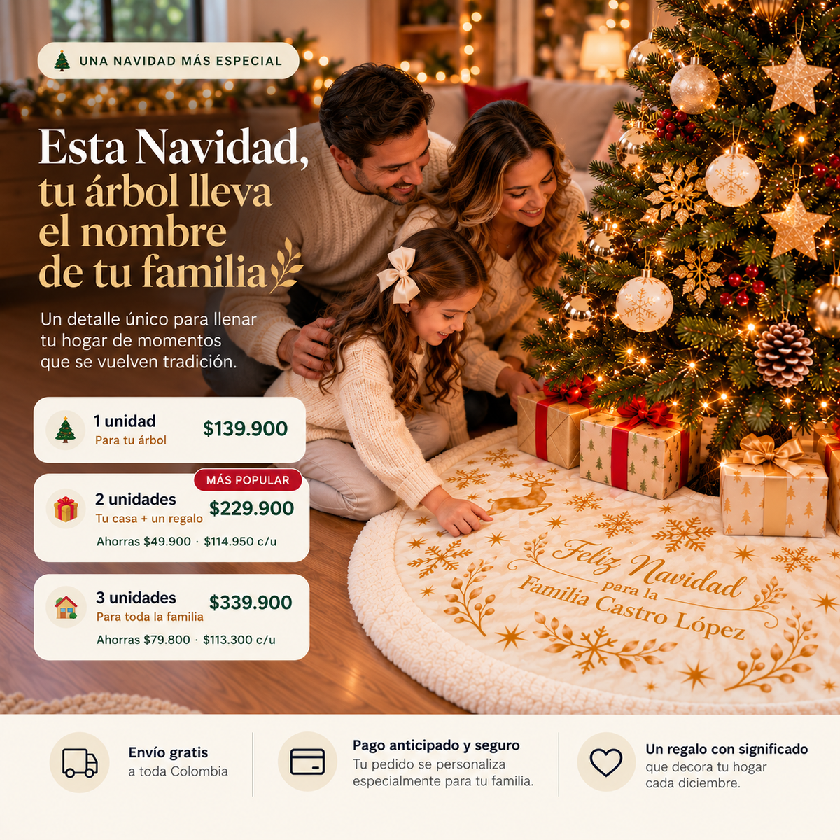 Pie de Arbol Navidad en Familia
