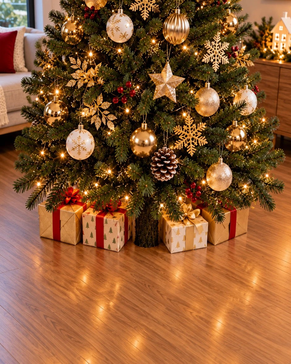 Antes: árbol de Navidad con la base y el tronco a la vista